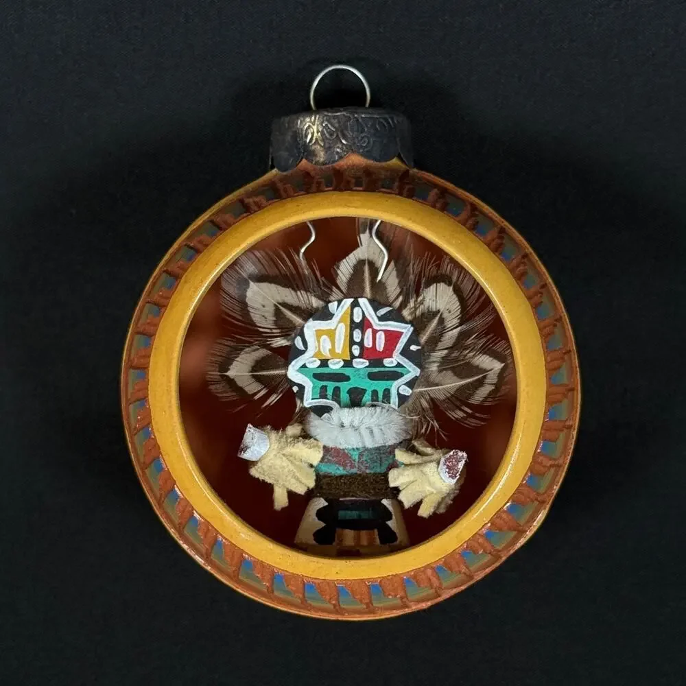 Vintage Native American Kachina Doll Christmas Ornament Feathers 3 Inch
